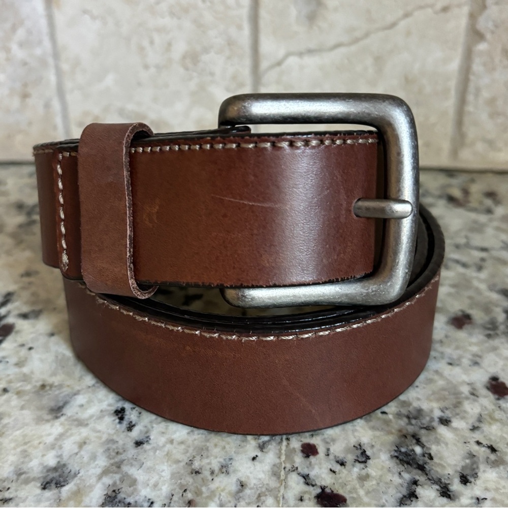 Belt Large Buckle Brown Leather Size 38